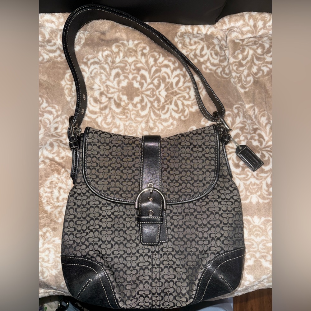 Black coach jacquard soho vintage bag 11”x10”